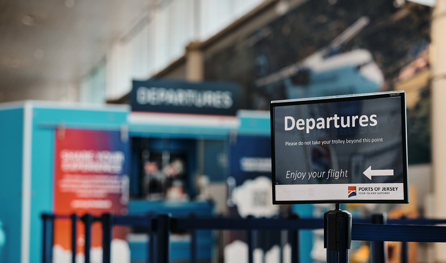 Jersey Airport Departures sign