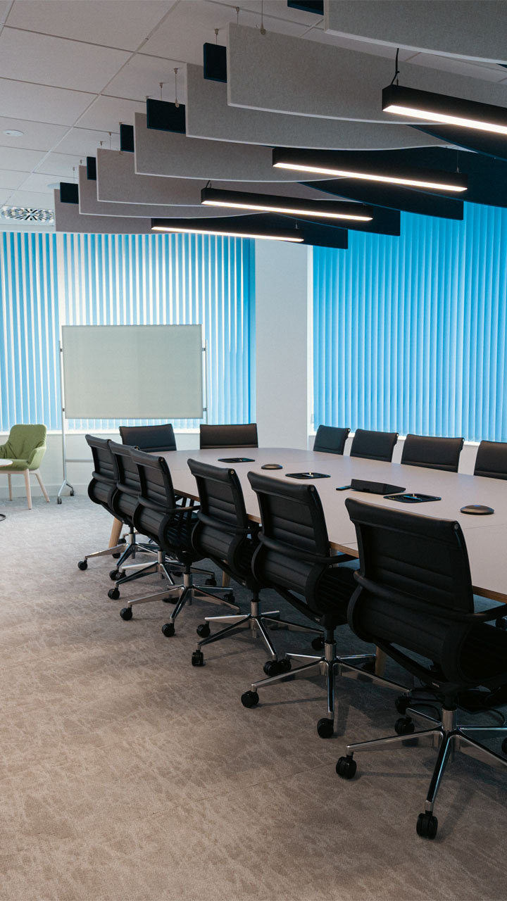 Professional and tidy board room.