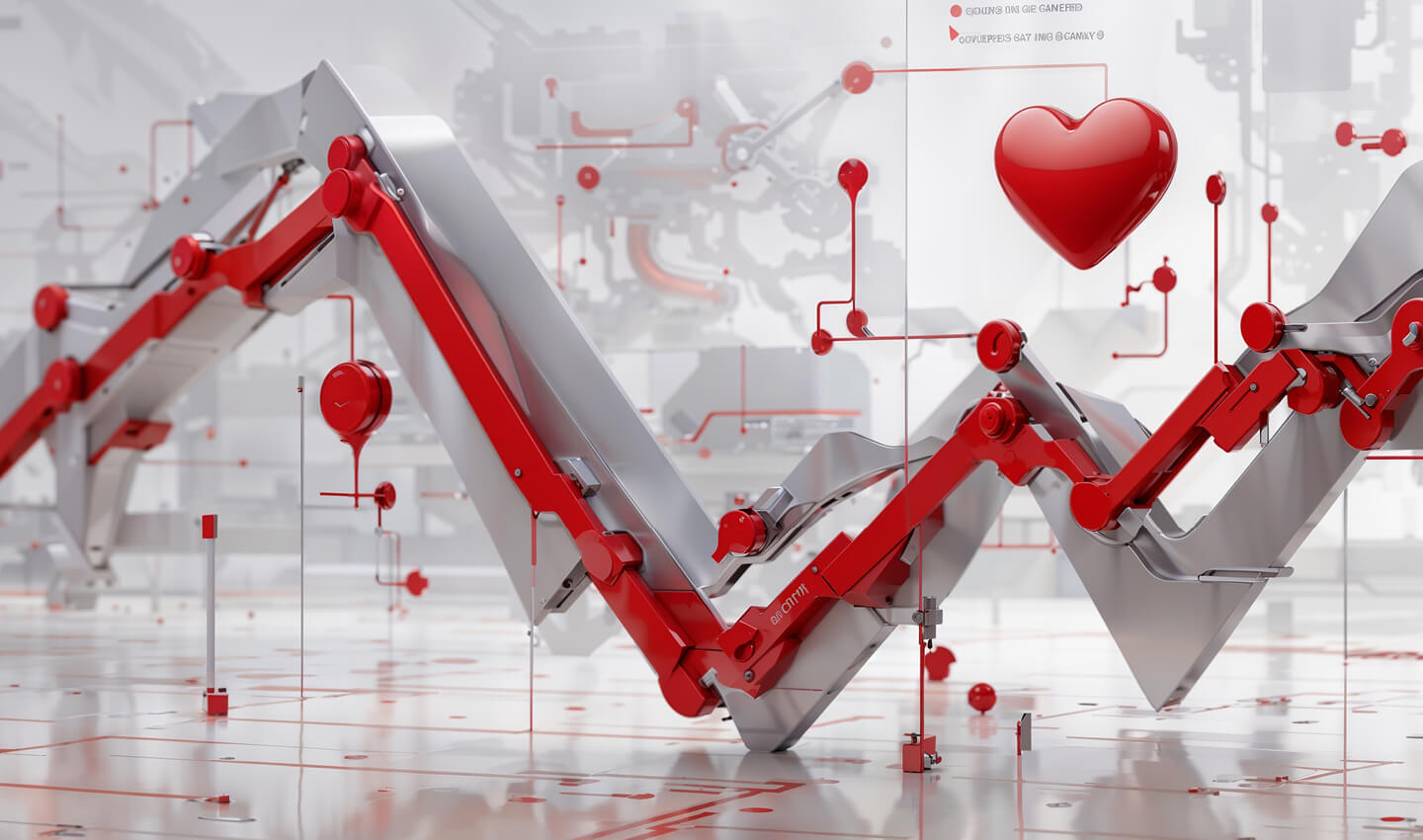 A business performance chart featuring a heart