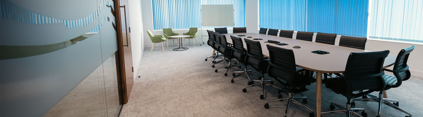 Professional and tidy board room.