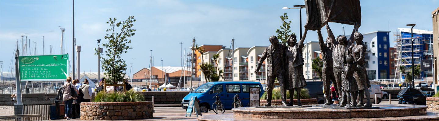 Liberation square sculpture in St Helier Jersey.